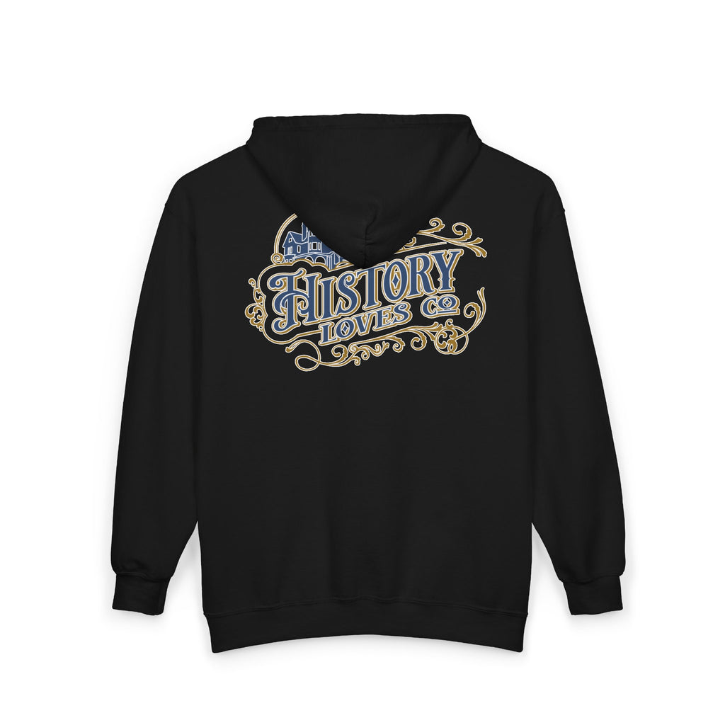 History Loves Company Full-Zip Hoodie – Vintage Crest Detroit Streetwear | Heritage Travel Hoodie