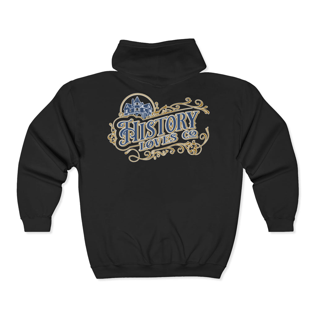 History Loves Company Full-Zip Hoodie – Vintage Crest Detroit Streetwear | Heritage Travel Hoodie